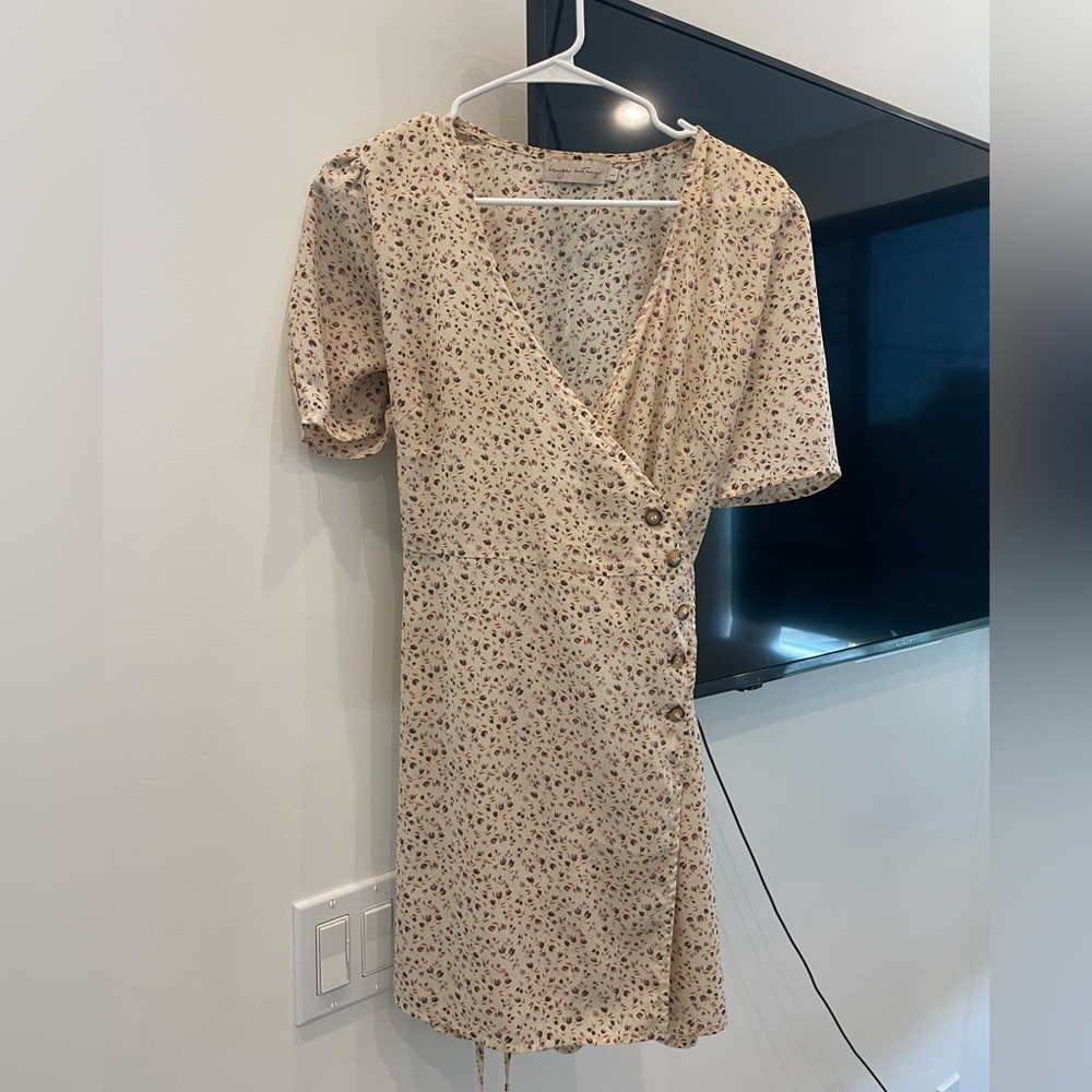 Beige Botany Floral Dress with buttons